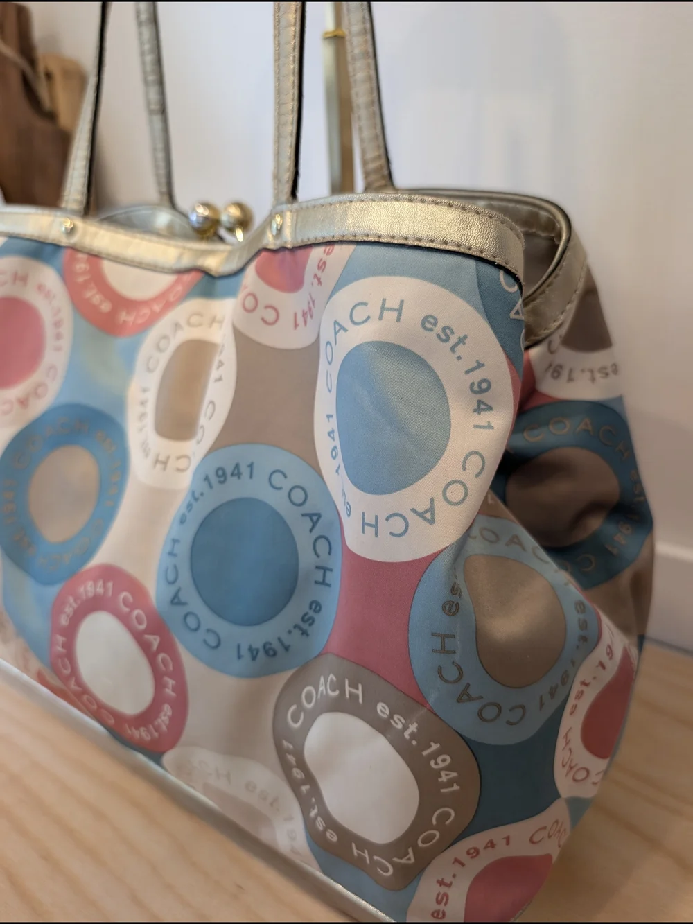 COACH Multicolor Circle Print “Est. 1941” Satchel with Gold Trim Tote Bag - Picture 6 of 16